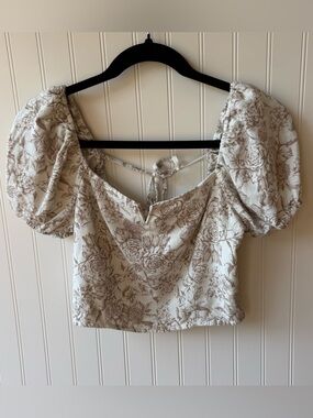 Alter’d State Floral Linen Blend Puff Sleeve Milkmaid Top M Cottagecore Coquette